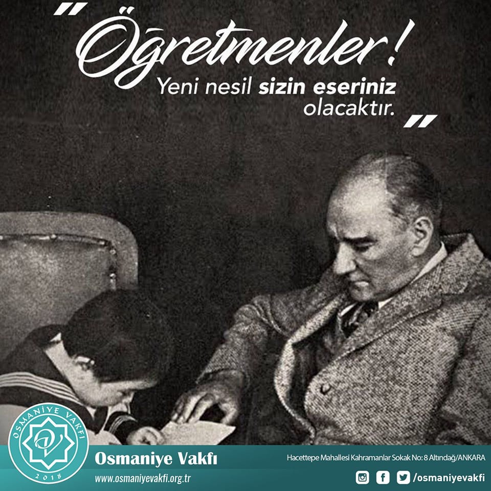 Başta Başöğretmen Mustafa Kemal Atatürk ve şehit öğretmenlerimiz olmak üzere tüm öğretmenlerimizin öğretmenler günü kutlu olsun.